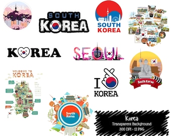 Seoul Travel Clipart Bundle, South Korea Stickers (Digital Download)