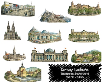 Germany Landmarks PNG Bundle • German Landmark Clipart • Berlin Architecture Travel Illustration Collection