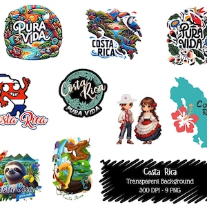 Pacchetto clipart Costa Rica: Pura Vida, mappa e fauna selvatica (download digitale PNG 300 DPI)