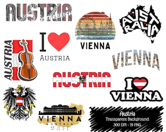 Austria Travel Clipart Bundle, Vienna Landmarks, Flag Stickers (300 DPI)
