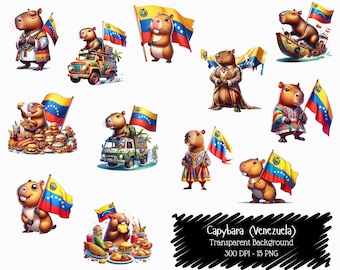 Venezuela Capybara Clipart Bundle, Venezuelan Culture PNG (300 DPI)