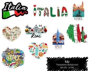 Italy Travel Clipart Bundle, Rome Venice Pisa Graphics (Digital Download)