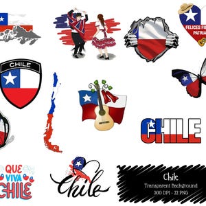 Chile Clipart PNG Bundle: Fiestas Patrias, Map & Cueca Dance Graphics (Digital Download)