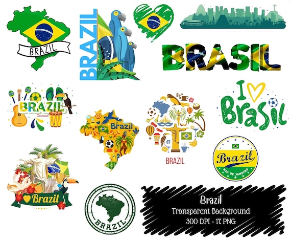 Brazil Clipart Bundle: Carnival, Map, Flag Icons (300 DPI PNG Digital Download