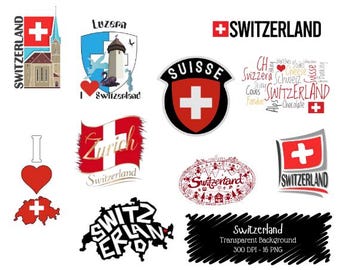 Switzerland Travel PNG Bundle: Zurich, Lucerne, Suisse Flag (Digital Download