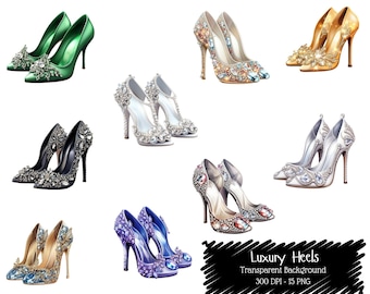 Elegant High Heels Clipart PNG: Glam Fashion Art (Digital Download, 300 DPI Transparent Background)