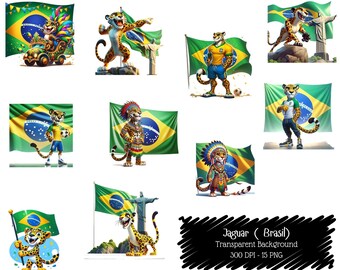 Brazil Jaguar Clipart Bundle: Carnival Animal PNG Graphics (Digital Download)