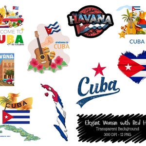 Cuba Clipart PNG Bundle: Havana Travel Stickers, Cuban Culture Icons (Digital Download 300 DPI)