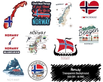 Norway Clipart PNG Bundle: Viking Ship, Map, Travel Icons (Digital Download)