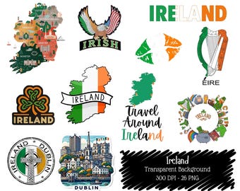 Ireland Travel Clipart Bundle, Dublin Map, Shamrock, Celtic Graphics (Digital Download)