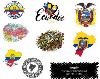 Ecuador Clipart PNG Bundle: Map, Flag, Quito Travel Art (300 DPI) (Digital Download)