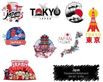 Japan Clipart PNG Bundle: Tokyo Temples & Map Graphics (Digital Download)