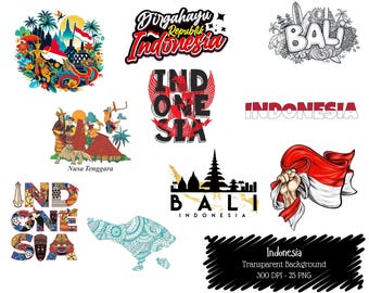 Indonesia Clipart PNG Bundle: Bali Travel Stickers, Independence Day (Digital Download)