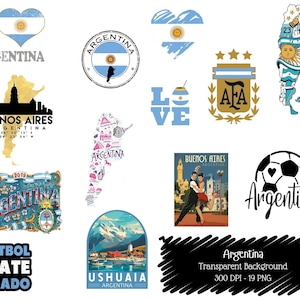Peut inclure: Plusieurs graphiques sur le thème de l'Argentine, dont le drapeau argentin, un ballon de football et le mot "Argentina". D'autres motifs présentent l'horizon de Buenos Aires, une carte de l'Argentine et le texte "Ushuaia Argentina."