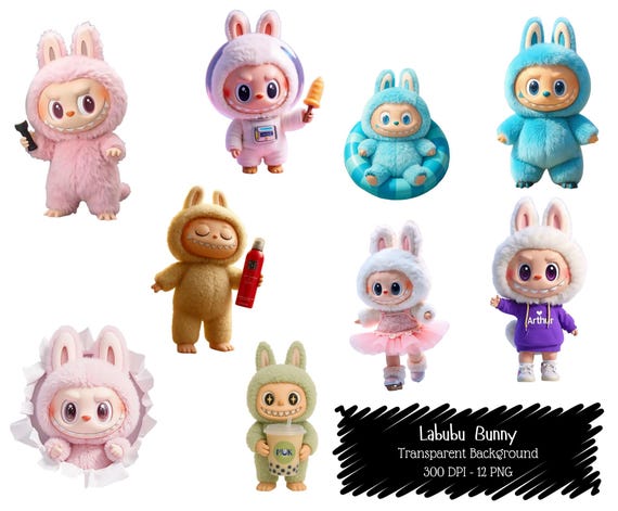 Labubu Bunny Clipart Bundle | Plush Costumes, High-Res PNG Graphics