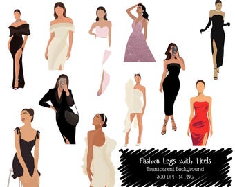 Chic Fashion Woman Clipart PNG Bundle, Modern Stylish Lady Graphics (Digital Download)