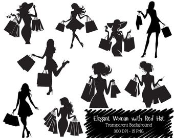 Fashion Shopping Woman Silhouette Clipart Bundle, Stylish Graphics (Digital Download)