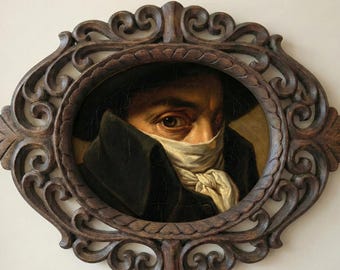 Contemplative Gentleman Neoclassical Mask Portrait | Ornate Oval Rosewood Frame 14 inches