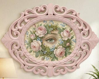 Victorian Rose Eye Art Print, Cottagecore Shabby Chic, Rosewood Frame