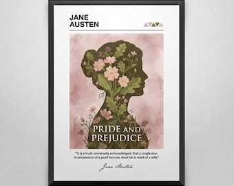 Pride and Prejudice Art Print, Elizabeth Bennet Silhouette Poster, Jane Austen Literary Book Gift