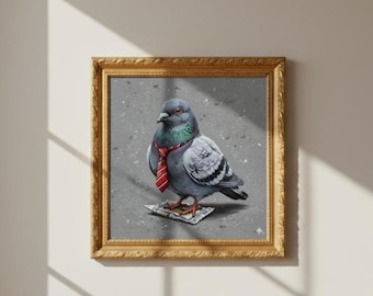 Quirky Pigeon Pop Art | Acrylic Canvas, Red Tie Urban Decor
