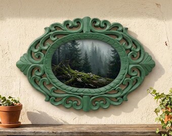 Misty Forest Art Print | Dark Academia Rosewood Oval Frame