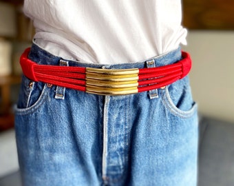 WOWEN SILK Cords Red Black BELT With Pendants /vintage 80s  display picture 3
