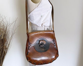 70’s leather purse, large bag, hippie boho style