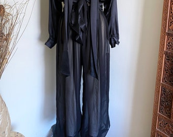 Vintage Black Sheer Trousers, High Waisted Style, Chiffon, S