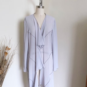 Vintage 90&#39;s Light Grey Sheer Crepe Duster
