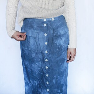 Vintage High Waisted Linen Skirt / Button up Skirt / Woven / Linen and Cotton / Tie Dye Skirt S image 1