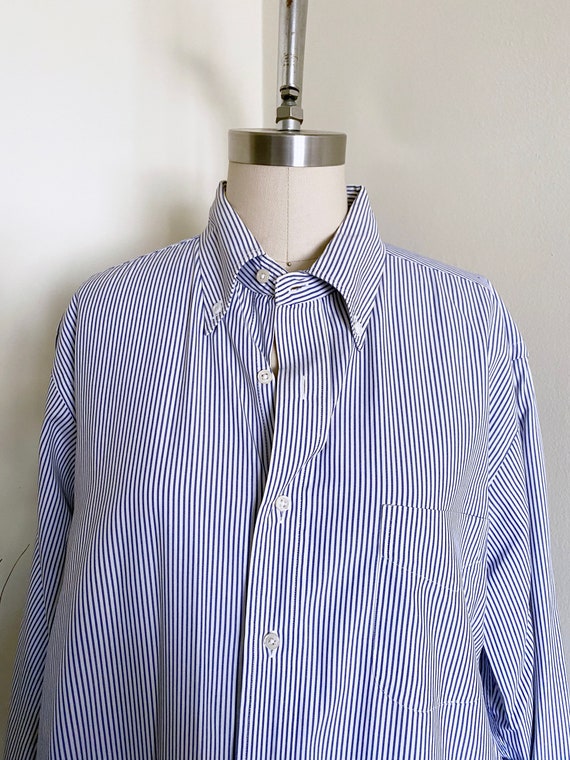 Vintage Striped Cotton Shirt, Menswear, Blue and … - image 4