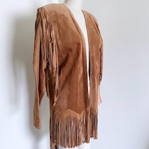Vintage 90er Braune Wildleder Fransen Jacke, Statement Piece,