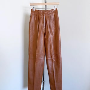 Vintage 90&#39;s Brown Leather Trousers, Never Worn with Tags, 24&quot; Waist