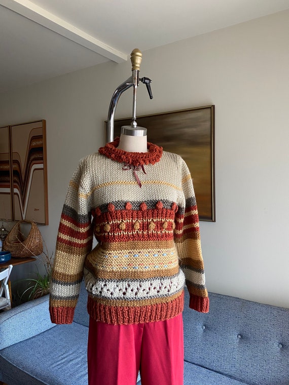 Vintage Wool Sweater / Textured Knit / M