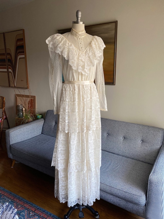 Vintage 70's Candi Jones Lace Tiered Dress, Praire