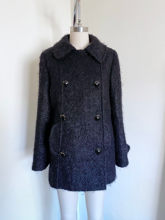 Vintage Black Mohair Coat, Double Breasted, Milly… - image 1