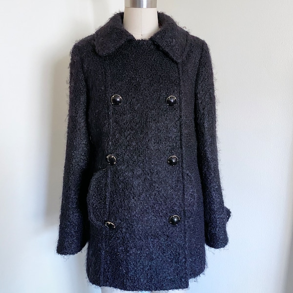 Vintage Black Mohair Coat, Double Breasted, Milly New York, Y2K