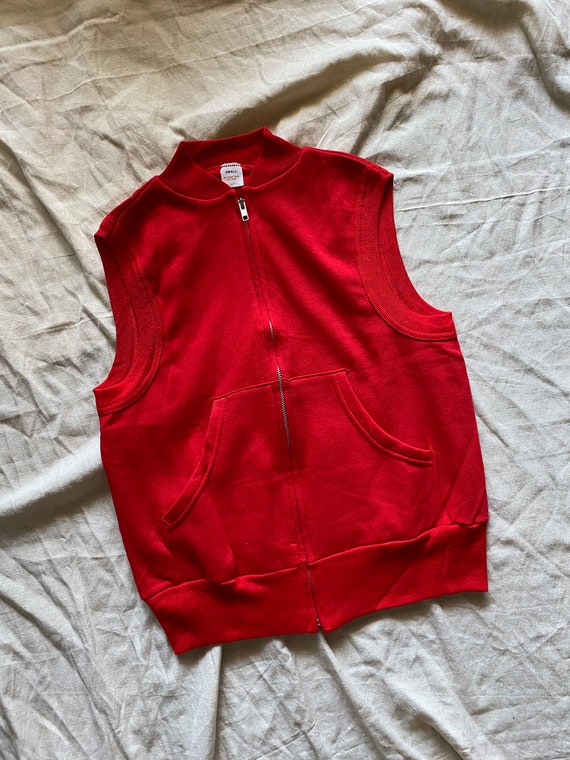 Vintage 80's Red Fleece Vest, Zip Up, Sleeveless,… - image 2