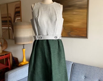 60's Vintage Color Block Dress, Alison Ayres Original, Burlap Material
