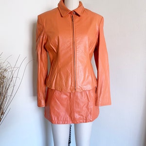 Vintage 90&#39;s Orange Leather Jacket, S M