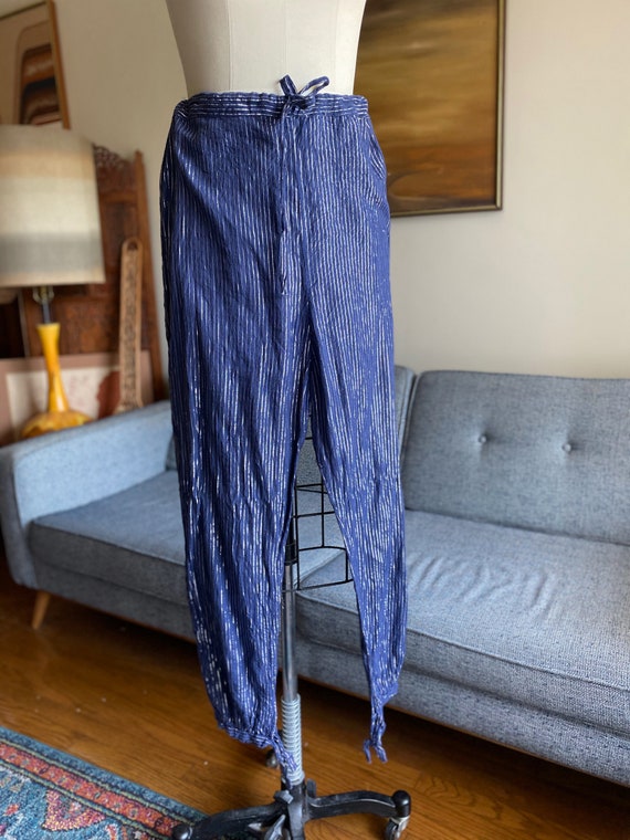 Vintage Cotton Lurex Pants / Drawcord Waist / Silv