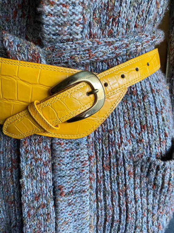 Vintage Yellow Leather Belt, 80's Vintage Belt, T… - image 4