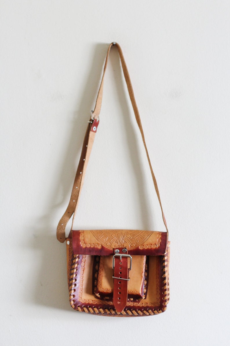 Vintage 70's Tooled Leather Purse / Hippie Boho Style image 3