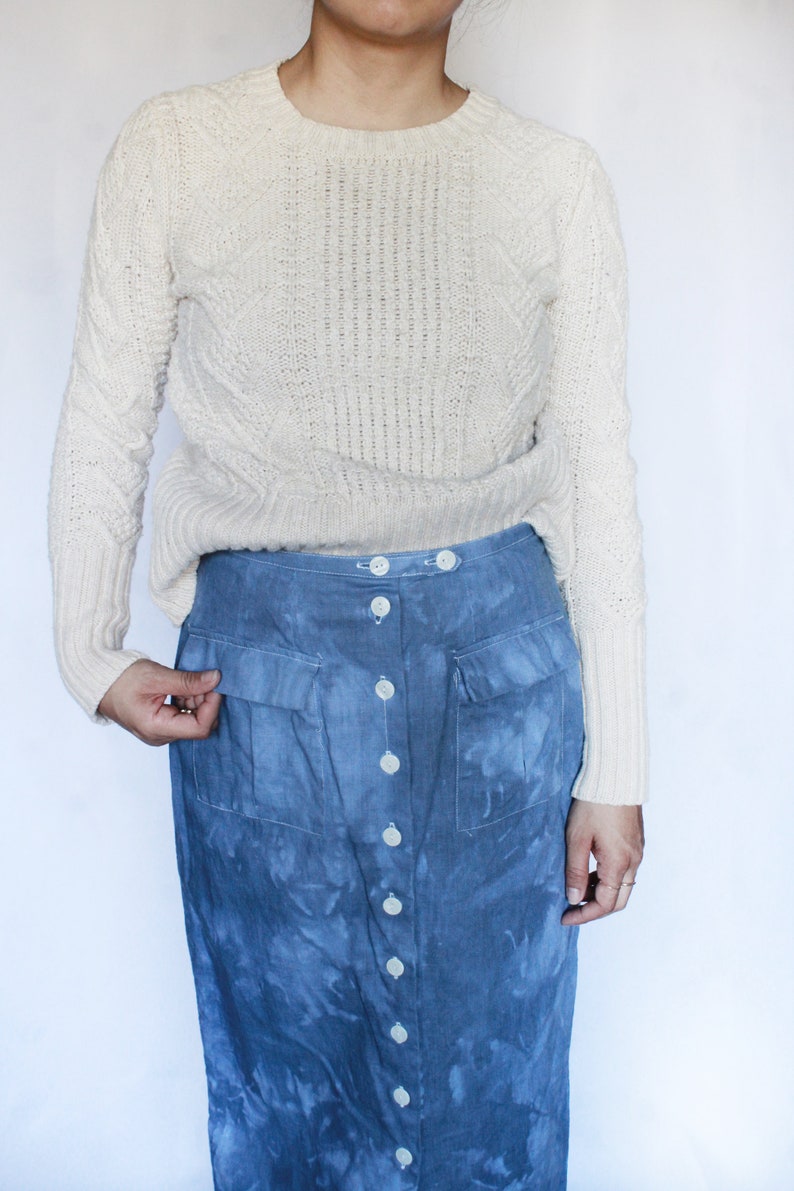 Vintage High Waisted Linen Skirt / Button up Skirt / Woven / Linen and Cotton / Tie Dye Skirt S image 1