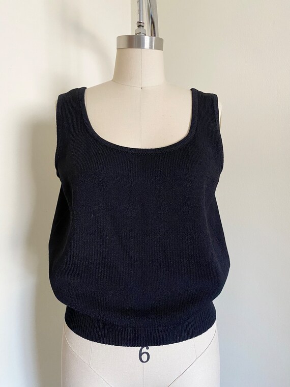 Vintage Black Knit Tank, St.John, Black, M - image 5