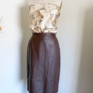 Vintage 80&#39;s Brown Leather Pencil Skirt, Designer Vintage, 26W