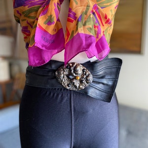Vintage 80&#39;s High Waisted Embellished Leather Belt, XS
