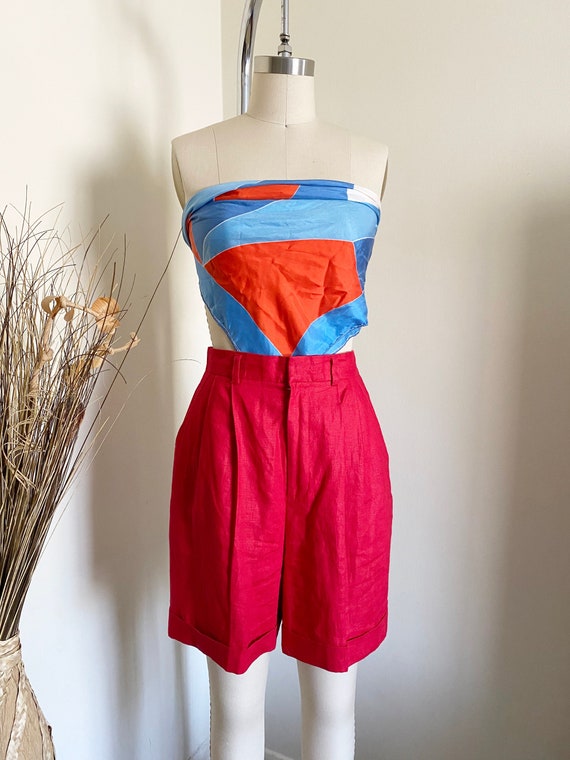 Vintage Linen Shorts, Bermuda Shorts, Red, Walkin… - image 1