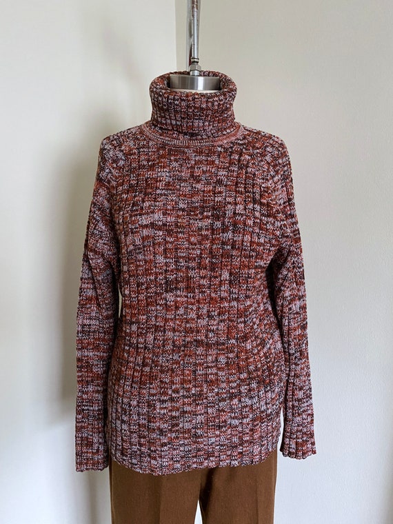 Vintage 70's Ribbed Turtleneck, Space Dye Marled B